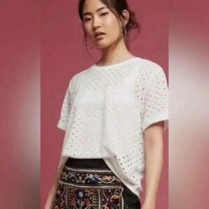 Anthropologie Postmark M White Chantal
Eyelet Top Black Short Sleeve Top